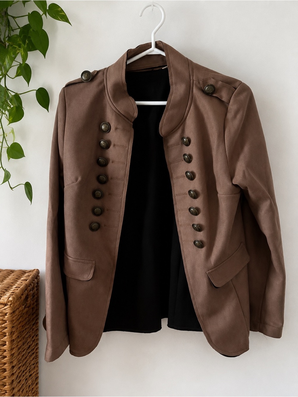 Military-Style Button Front Jacket in Brown